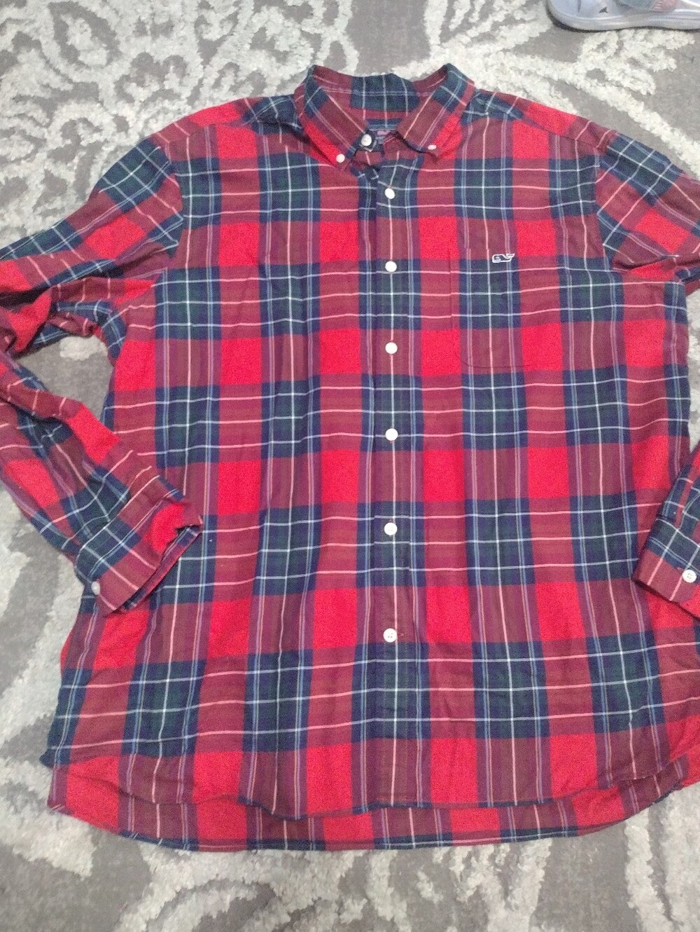 Vineyard Vines Red and Navy Plaid Button-Down Shirt
